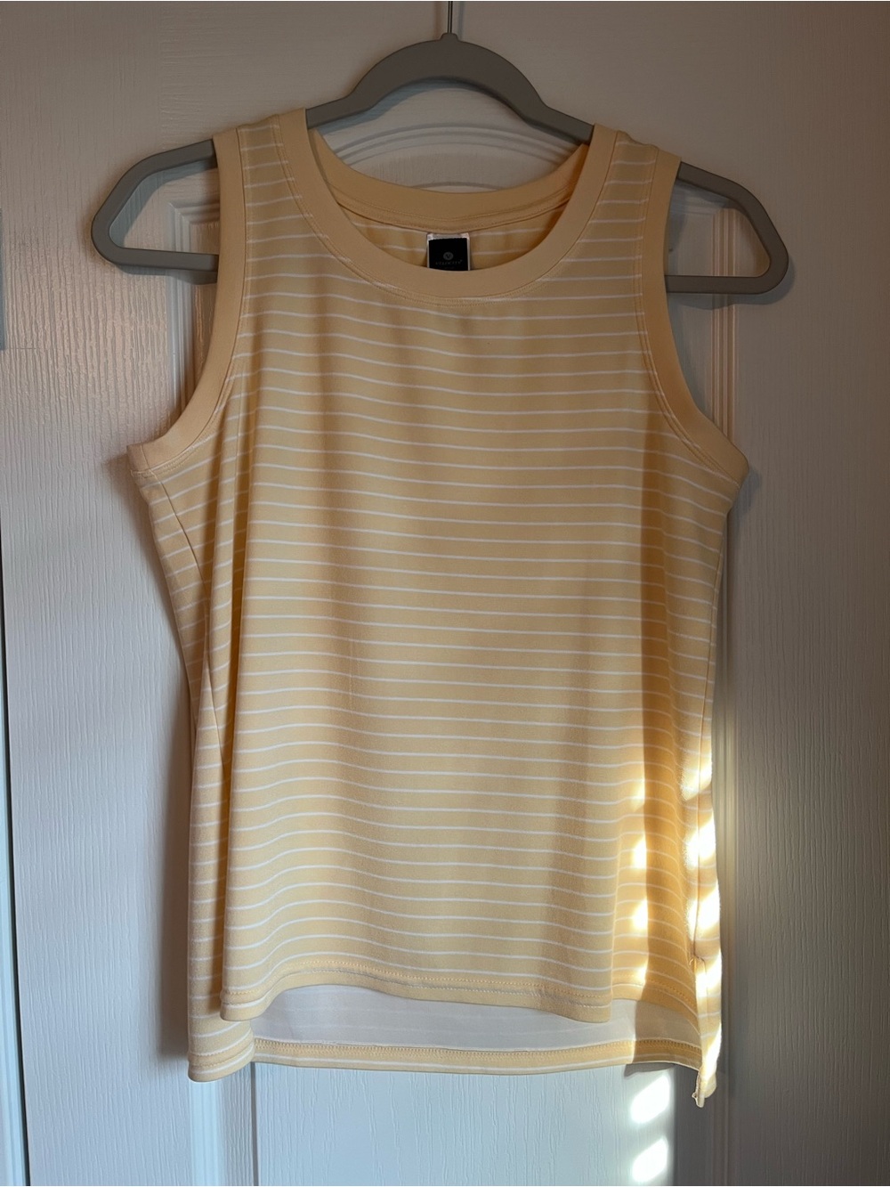 Velocity Pale Yellow & White Striped Tank Top